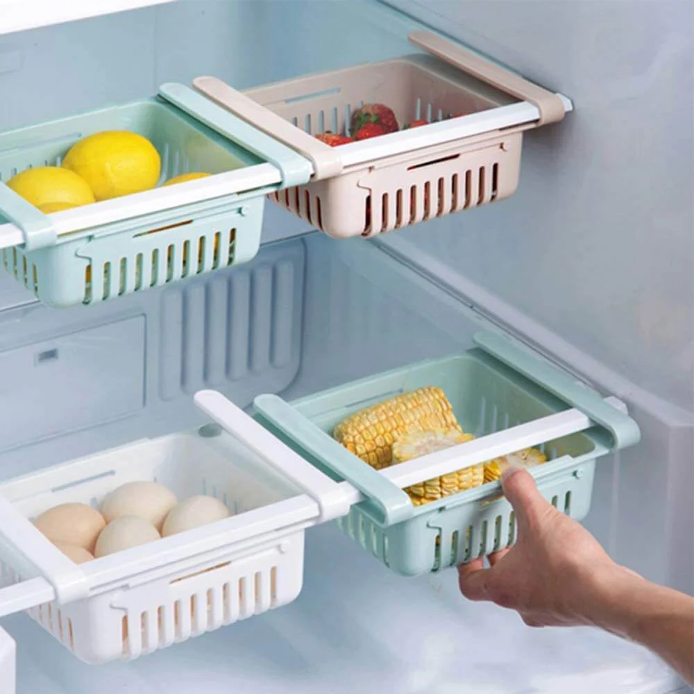 03a226f500b99c230d79f987abd315ca-1 Adjustable Fridge Organizer Basket – Stretchable Refrigerator Storage Drawer Tray - Image 1