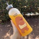We Bare Bears Panda Water Bottle 1000ml – Cartoon Straw Bottle with Dual Caps - Image 4