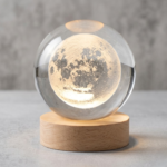 3D Crystal Ball Moon Night Light with LED Wooden Base | USB Powered Decorative Lamp