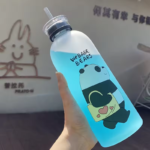 We Bare Bears Panda Water Bottle 1000ml – Cartoon Straw Bottle with Dual Caps