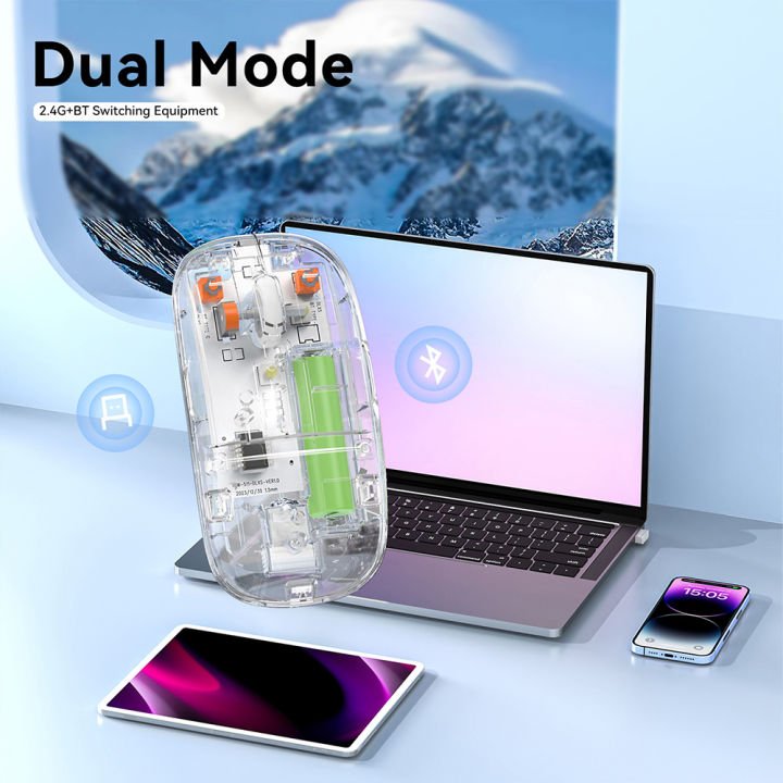 29411a0b876dc6e0035bf69c8b69ae03 RGB Wireless Transparent Mouse – Dual Mode Gaming & Office Mouse - Image 1